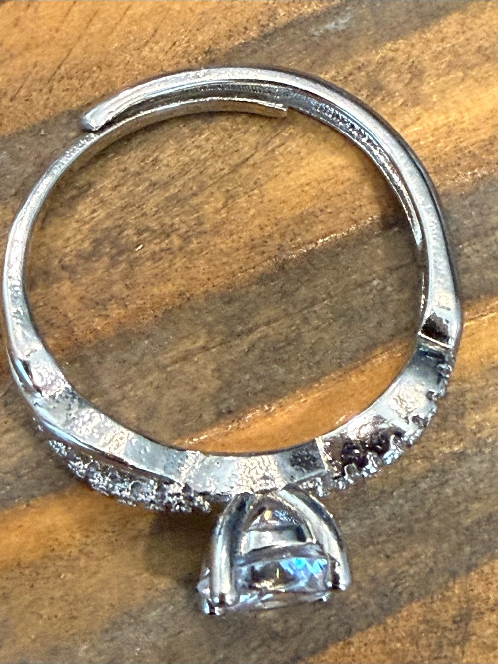 Cubic Zirconia Solitaire Ring in Silver Tone Adjustable Size 8.5 - Picture 6 of 8